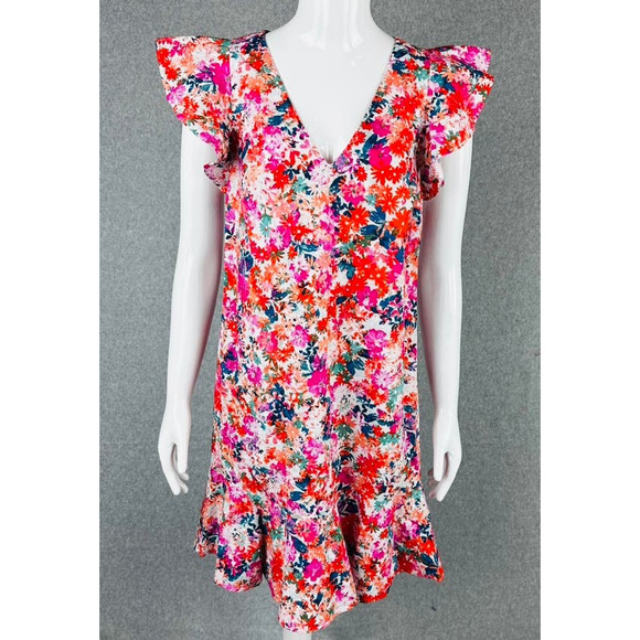 J. Crew Womans Sz 4 Mercantile Floral Dress Ruffle V Neck Pink Zip Stretch - Picture 3 of 10